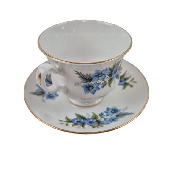 Ridgway Queen Anne China Tea Cup Saucer Set D178 Blue Floral Pattern Gold Trim - Picture 4 of 10
